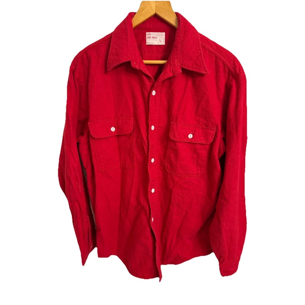 Vintage Big Mac Flannel Shirt Mens Large Red Cotton 70s USA Made JCPenney